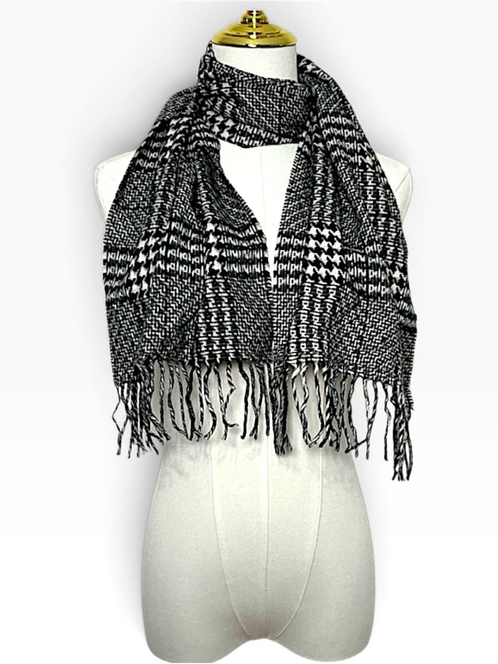 Elegant Large Winter Italy Design Houndstooth Super Soft Scarf Black/White